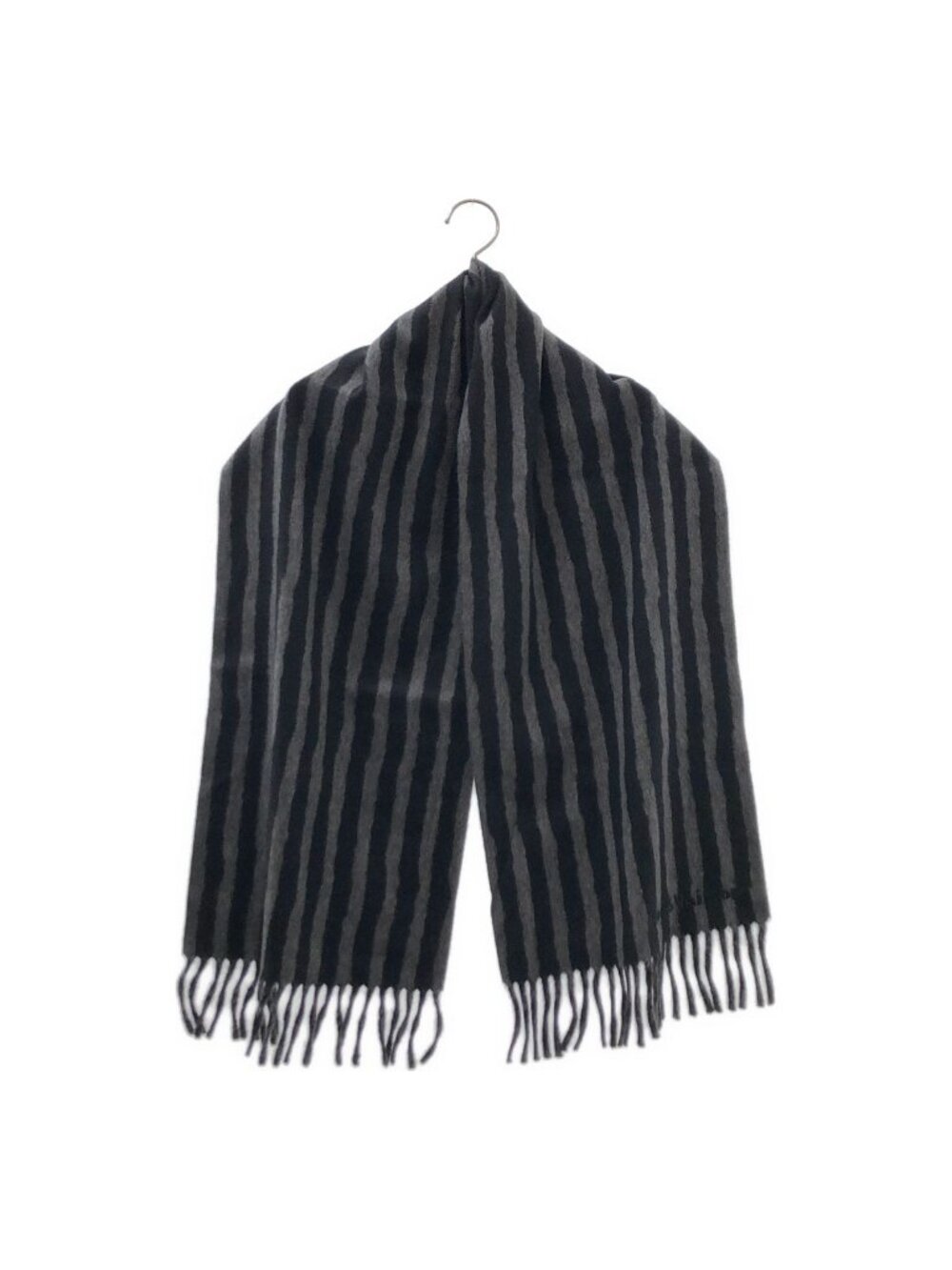 Louis Vuitton Cashmere Blend Striped Fringe Scarf Black Gray